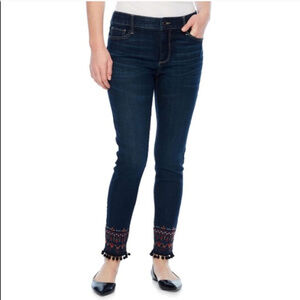 𝅺St. John’s Bay Fun Embroidered Boho Pom Pom Skinny Jean 8